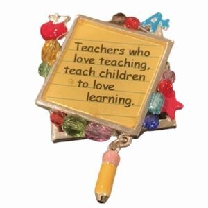 Vintage Teacher Brooch Apple, Star & Pencil Charm Pin